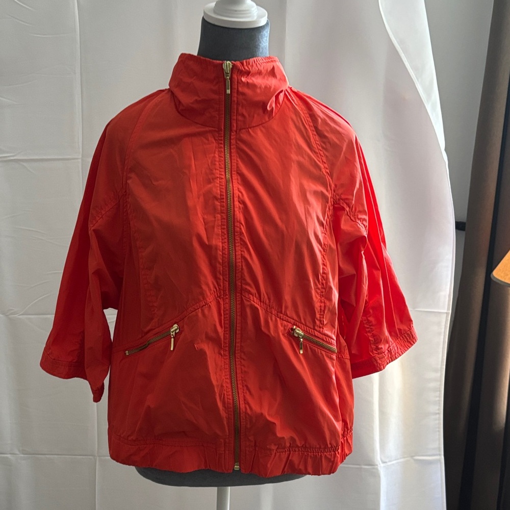Chicos Bold Orange Jacket with Gold Zippers